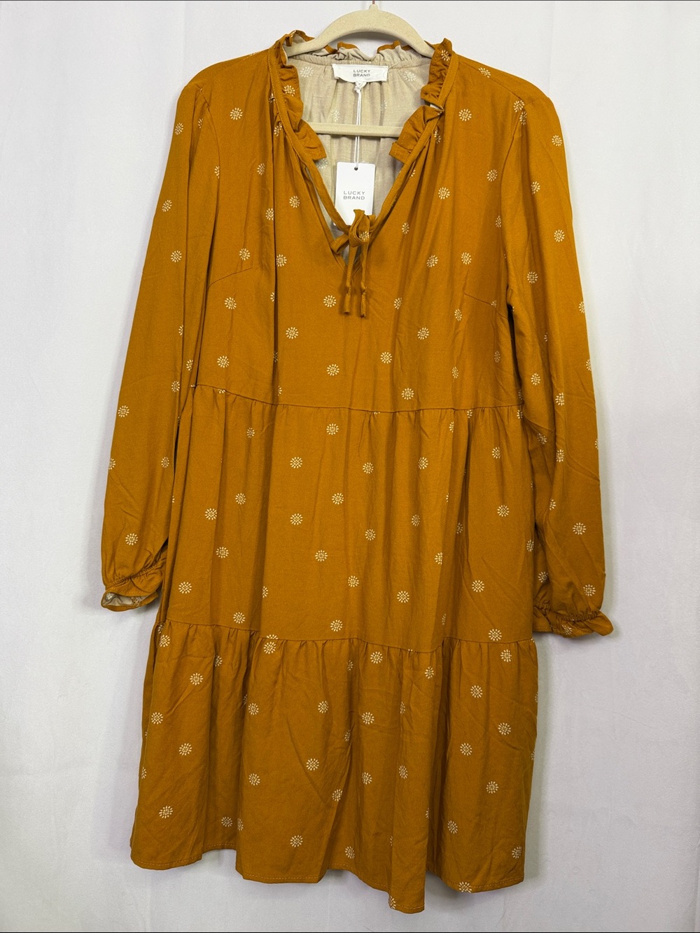 Lucky Brand Women's Mustard Tiered Long-Sleeve Dress